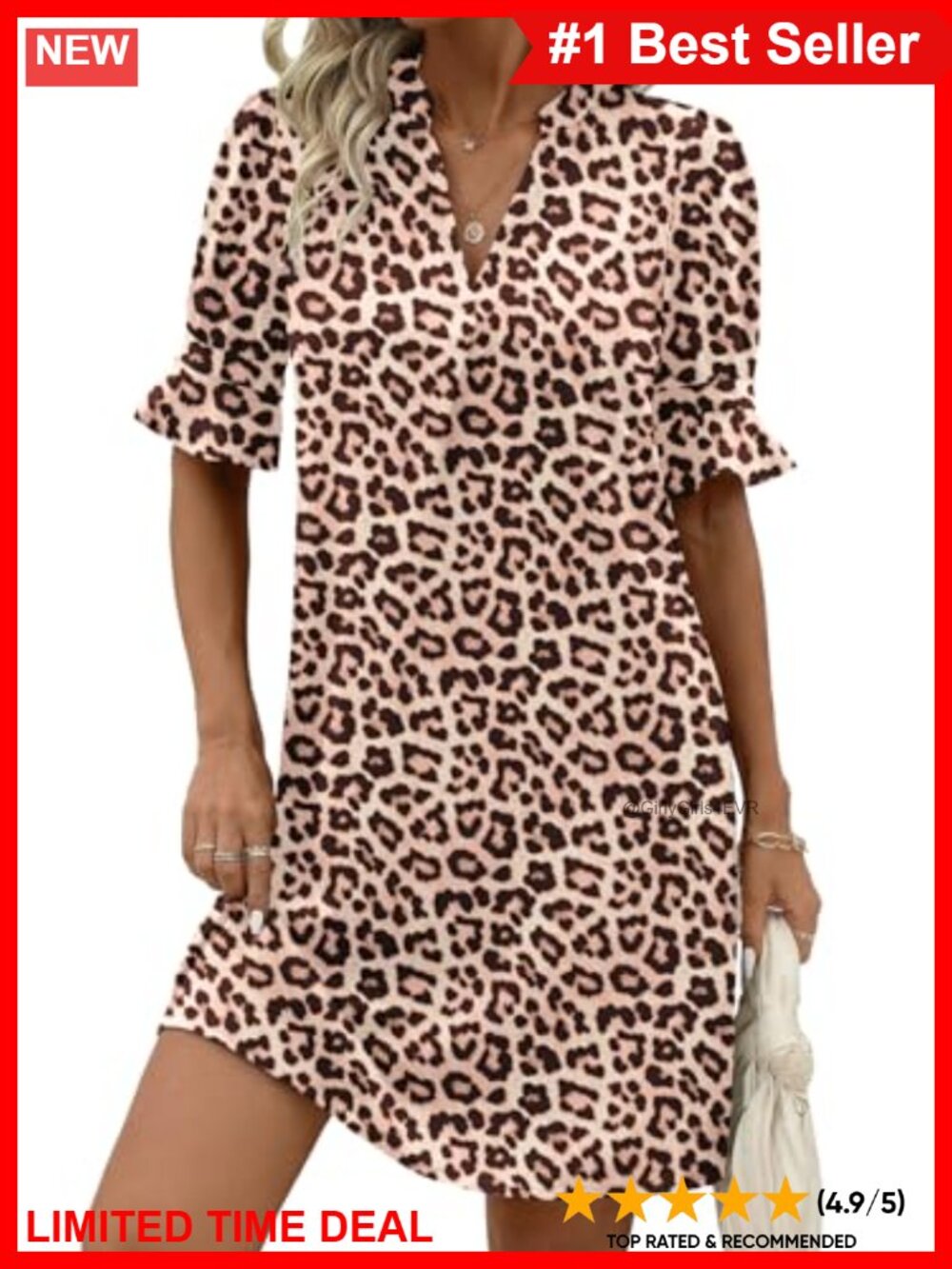 V Neck Ruffle Sleeve Shift Dress Button Down Short Sleeve Casual Sundress